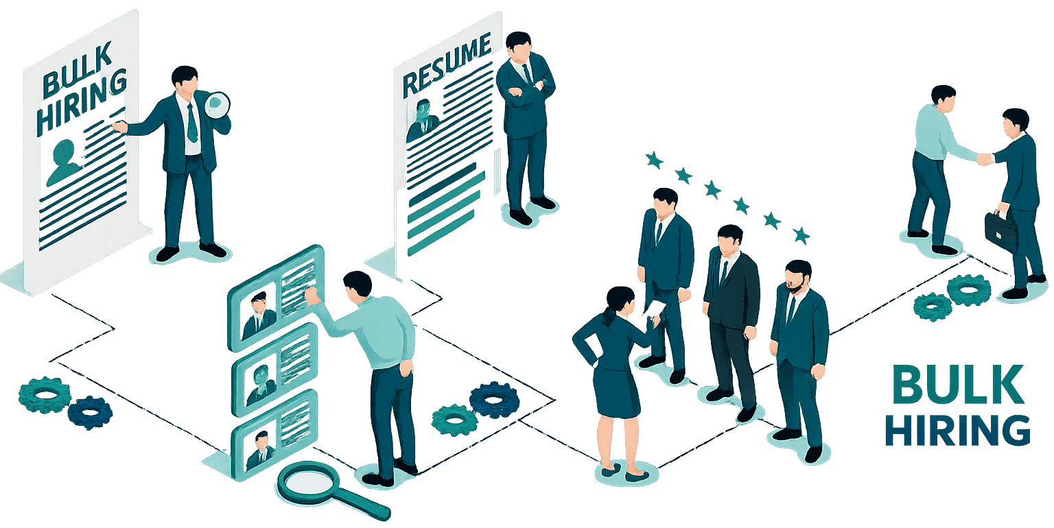 Bulk hiring solutions helping businesses recruit qualified professionals for multiple positions across different industries